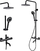 Vista 1 de Sistema de ducha termostático negro mate, montaje en pared, válvula de ducha termostática de latón de triple función, con cabezal de ducha de 8