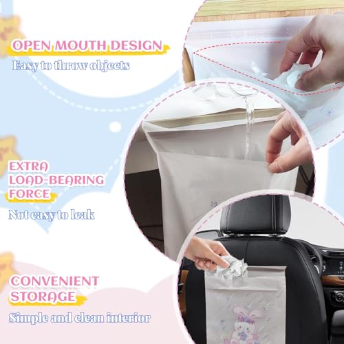 Image of BOROLA 30PCS Disposable Car Trash Bags, Self-Adhesive, Portable Garbage Bags for Car, Travel, Office, Kitchen, and Home, Stick-On Design, Convenient & Multi-Functional(Pink Rabbit Design)