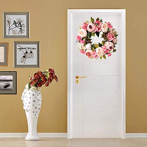 Peony Flower Wreath For Front Door Pink Artificial Silk Floral Wreath Handmade Welcome Wreath Spring Garland For Door Wall Windows Wedding Party Valentine's Day Home Decor #TOP4