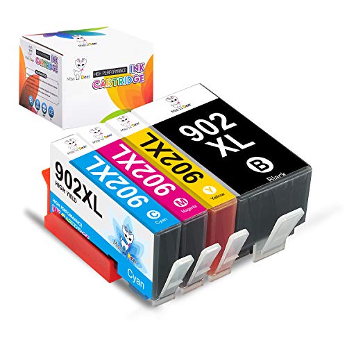 902XL 902 Ink Cartridges, Upgraded in Nov, 100% Compatible for HP OfficeJet Pro 6978 6962 6968 6975 6960 6970 6950 6954 6979 6951 (1Black, 1Cyan, 1Magenta, 1Yellow, 4-Pack) Miss Deer