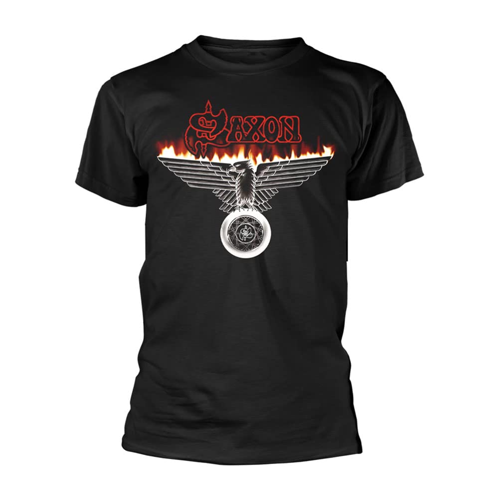 Saxon T Shirt Wheels of Steel Eagle Band Logo New Official Mens Black