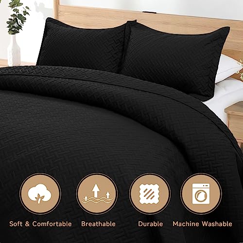 Image of HYLEORY Quilt Set Full Queen Size - Soft Lightweight Quilts Summer Quilted Bedspreads - Reversible Coverlet Bedding Set for All Season 3 Piece (1 Quilt, 2 Pillow Shams) - Black