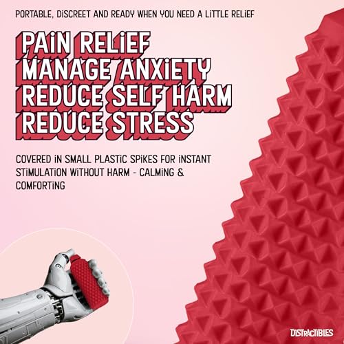 Image of Sensory Roller Fidget with Clicker, Tactile Spikes for Anxiety, Stress Relief, Pain Stim, Autism & Over Stimulation with Lanyard (RED)