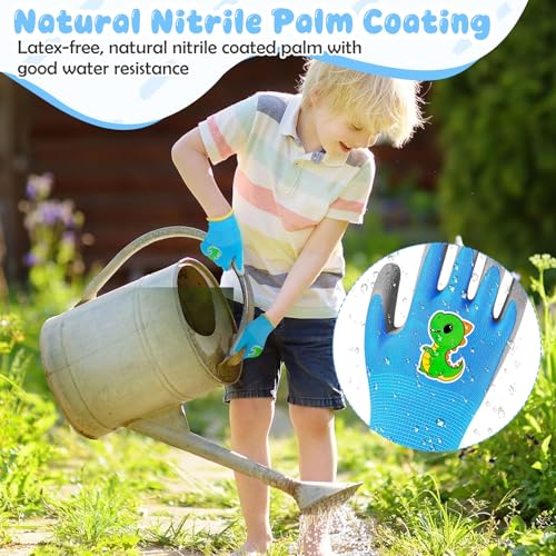 Image of Kids Gardening Gloves, Rubber Coated Non-Slip Yard Work Gloves for Boys & Girls, Protective Garden Gloves for Digging, Outdoor Play, Field Trips (Ages 5-10) (Blue)