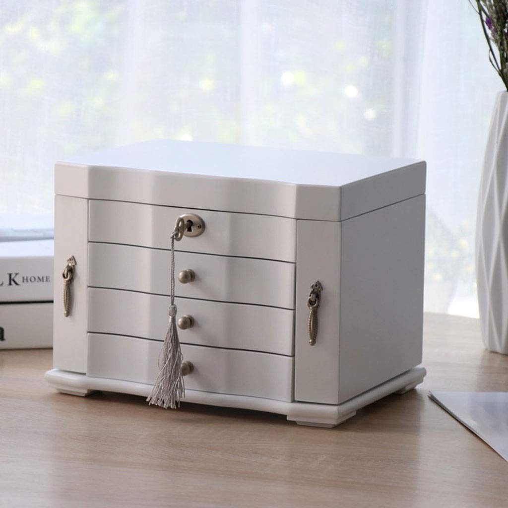 Joyero Joyero Mediano Joyero de Madera Natural Organizador de Joyas de Madera Natural con Cerradura y Regalo de Llave para niñas o Mujeres, Organizador de joyero Blanco