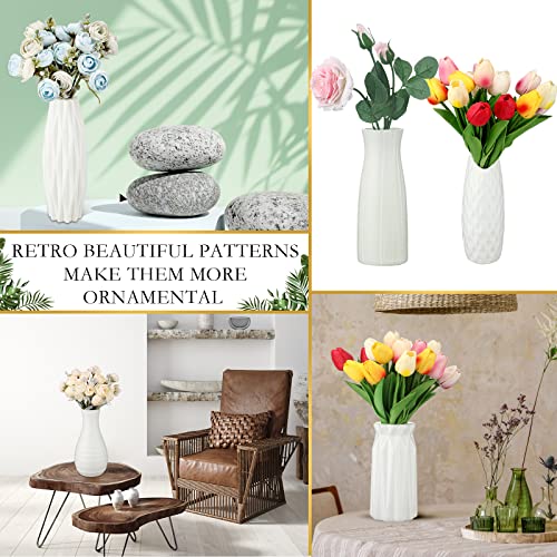 Inbagi 6 Pack White Plastic Flower Vases Bulk For Centerpieces Tall Bud Vase Decorative Ceramic Look Plastic Flower Vase Small Unbreakable Vase For Living Room Wedding Table Flowers Decor, 6 Styles #TOP6