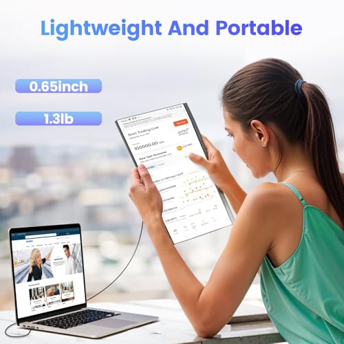 Image of Teamgee 15.6 inch Laptop Screen Extender, Slim & Lightweight Portable Monitor for Laptop, Full HD IPS, 360 Rotating Stand, Detachable, USB-C Plug & Play, RGB Lighting, Thin Bezels