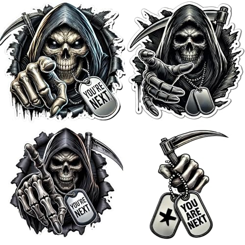 Image of Grim Reaper Stickers Set - Dark and Edgy Decals, Pack of 4, Size 3 in
