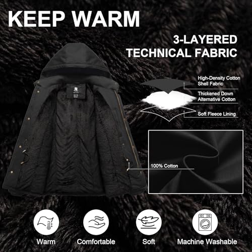 Pursky Men's Winter Military Jacket Fleece Lined Warm Cotton Coat Windproof Thicken Parka with Removable Hood4