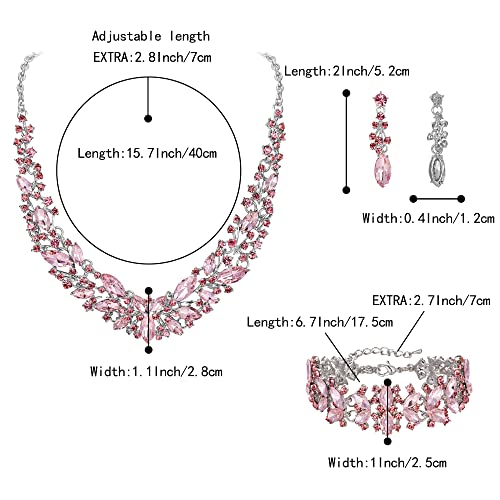 BriLove Women's Wedding Bridal Austrian Crystal Marquise Cluster Collar Necklace Dangle Earrings Set - Image 6