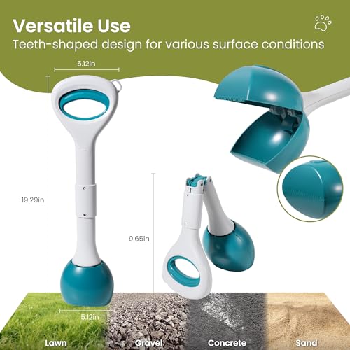 Image of Dog Pooper Scooper Portable with Bag Attachment, One Handed Foldable Design, Includes 120 Waste Bags and Dispenser, 19 Inch Handle for Grass Yard Gravel Cleanup (Green)