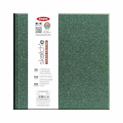 Image of Anupam Earth Sketche Drawing Book Square | 100% Recycled Hardbound Cove Book | 140 GSM | Acid Free 65 Sheets / 128 Pages | Drawing Sketchbook for Artists and Students | for Dry Techniques