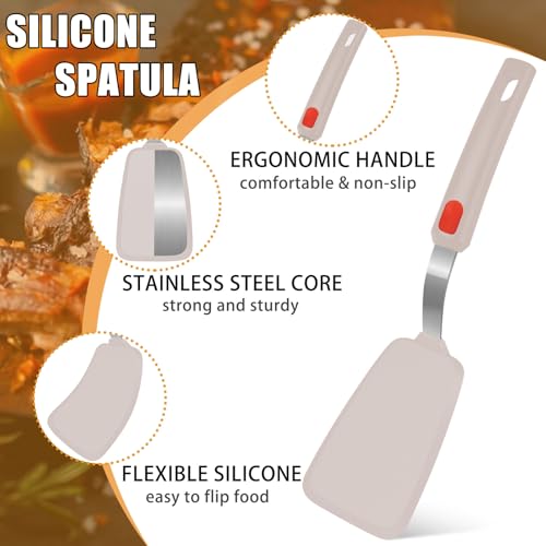 Image of Beijiyi Silicone Spatula Turner Set of 3, 600F Heat Resistant (Khaki)