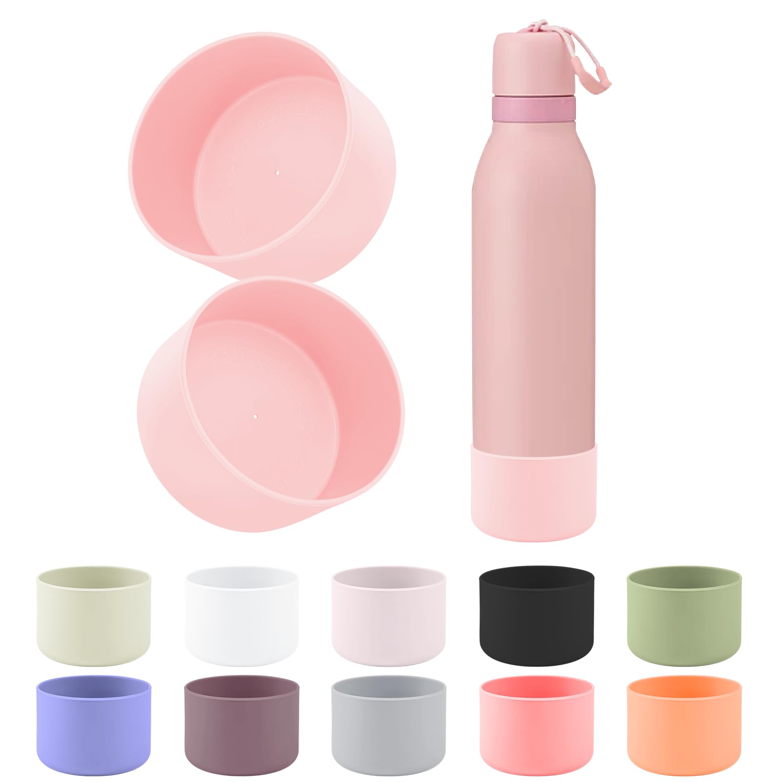 BKBY 2pcs Silicone Boot Compatible with Owala FreeSip Twist 24oz, Anti-Slip & Anti-Scratches Protective Sleeve Bottom Cover for Owalaa FreeSip Twist Water Bottle (Rose Quartz)