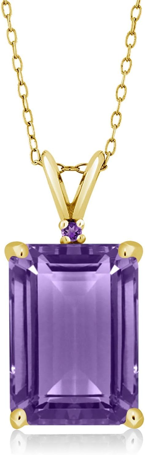 Gem Stone King 18K Yellow Gold Plated Silver Purple Amethyst Pendant Necklace For Women | 7.12 Cttw | Gemstone February Birthstone | Emerald Cut 14X10MM | With 18 Inch Silver Chain