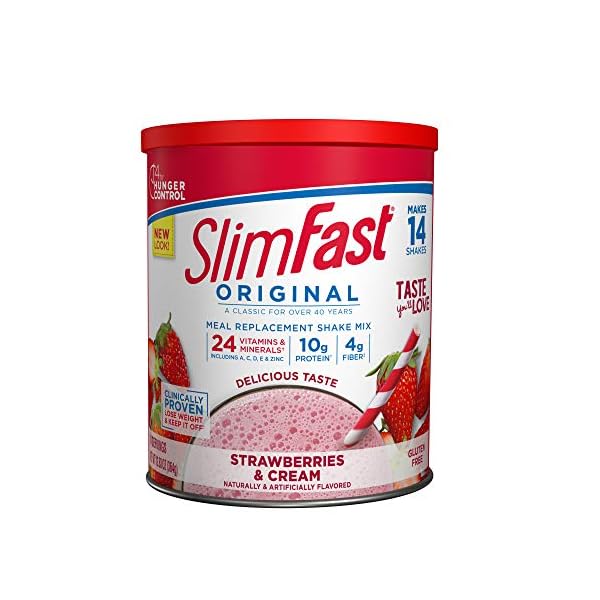 SlimFast Meal Replacement Powder, Original Strawberries & Cream, Weight Loss Shake Mix, 10g of Protein, 14 Servings
