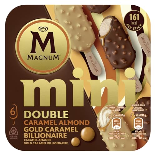 Magnum Gelato Mini, Double Caramel Almond & Gold Caramel Billionaire, Gelato Gusti Assortiti, Cacao e Aroma Naturale di Vaniglia da Coltivazioni Certificate Rainforest Alliance, 6 pz x 55 ml