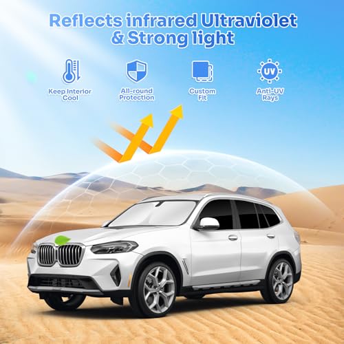 Image of Canvcle Sunshades for 2018-2024 BMW X3 Accessories Windshield Sun Shade Side Rear Window Shade Cover Sun Visor Shield Privacy Protection for Camping Keep Vehicle Cool Black 10PCS