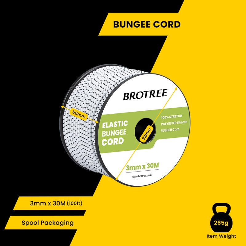 Brotree Bungee Cord Elastic Shock Cord 3mm x 30m Bungee Rope Heavy Duty for Trailer Tarpaulin, Tent Pole, Kayak and Backpack - Image 2