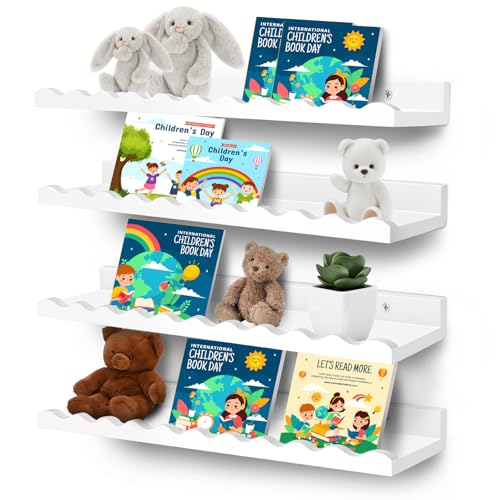 KEDEMAS Estanterías para Libros de Guardería, Estanterías Flotantes para Libros de Pared, Estanterías Festoneadas para Decoración de Pared y Almacenamiento (Blanco)