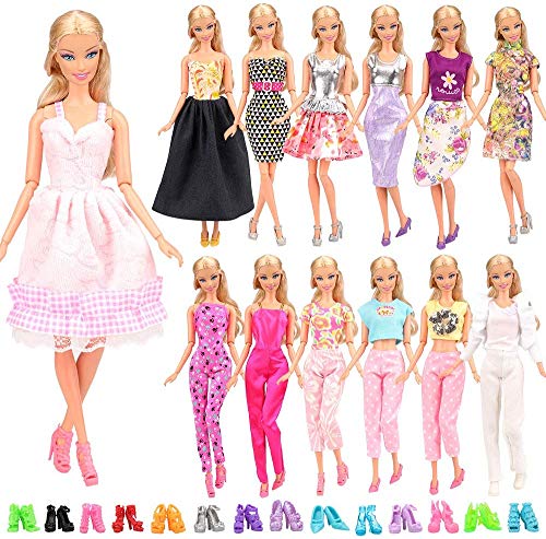 Miunana 15 Pezzi = 5 PCS Fatti A Mano Principessa Abiti Vestiti alla Moda Fashion + 10 PCS Scarpe Selezionati A Caso per 11.5 Pollici 28 - 30 cm Bambola