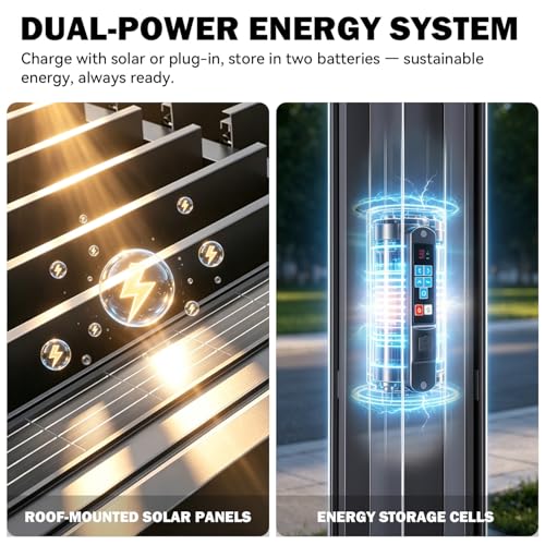 Image of MELLCOM Motorized Louvered Pergola 12x20, Solar & Electric Powered with LED Lights and 6 Side Screens, Aluminum Adjustable Louvered Roof, Weatherproof Outdoor Shelter