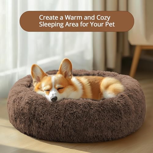 Image of JOLLYVOGUE Calming Dog Beds Large Sized Dog, 36in Donut Washable Large Pet Bed, Anti-Slip & Anti-Anxiety Fluffy Faux Fur Round Dogs Bed, Fits up to 80 lbs Pets (Coffee)