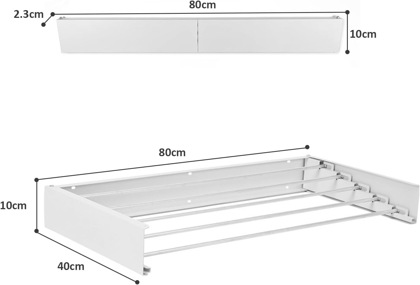 Ausziehbarer Wandtrockner | Platzsparend & Faltbar | Robust, 30 kg Tragkraft | Für Innen- und Außenbereich, Schwarz, 100 cm (Weiß, 80 cm)