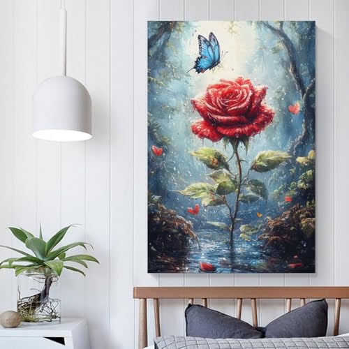 Affiche de rose rouge forêt 60x90cm pour habiller un mur blanc vide