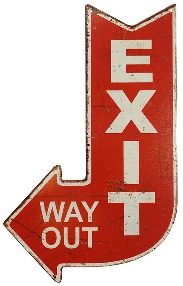 Targa Metallica Vintage Exit Way Out, 40x25 Cm, Con Fori E Filo Per Appendere - 5