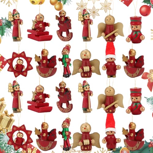 Weihnachtsmann Anhänger Set,24 Stück Weihnachtsanhänger,Rot Engel...