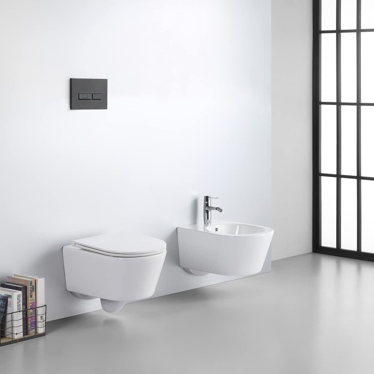 Yellowshop - Set coppia sanitari vaso rimless e bidet sospesi con coprivaso soft-close serie WOLLY