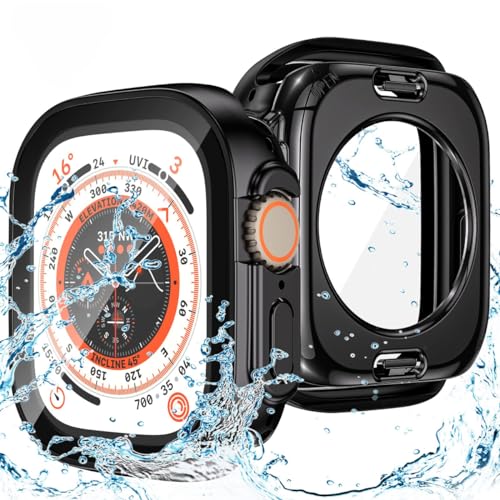 Image of VEMIGON Waterproof Case for Apple Watch Ultra 3 / Ultra 2 / Ultra with Tempered Glass Screen Protector 49mm, Full Coverage Hard PC Bumper Back Frame, Protective Cover for iWatch Ultra- (49mm Black)