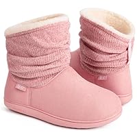 LongBay Ladies' Warm Chenille Knit Bootie Slippers Women's Comfy Suedette Fluffy Faux Fur Memory Foam Boots House Shoes(5-6 UK,Pink)