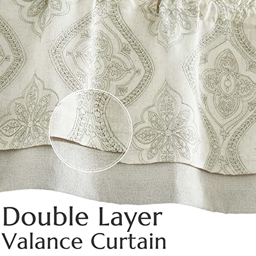 Jinchan JC009DYM-DMEMB-5018C04 Linen Valance Curtain 18 Inch Length Medallion Damask Embroidered Kitchen Valance thumb #8