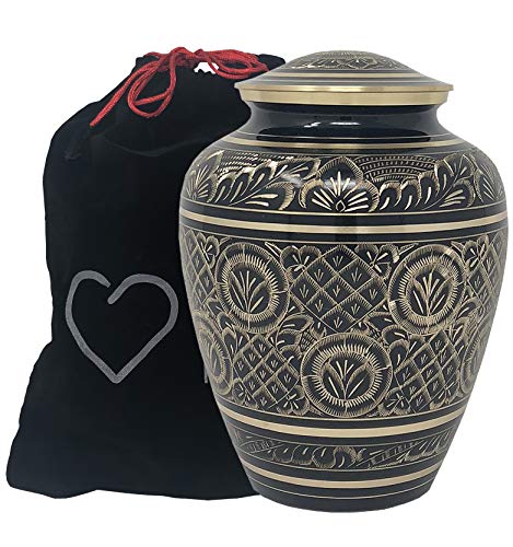 Radiant Elite Metal Adult Cremation Urn - Hand Engraved Accents - Momentful Life - Elegant Black and Gold Urn