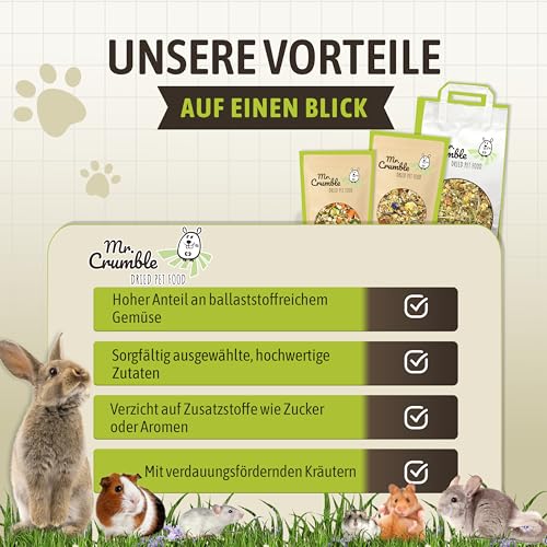 Mr. Crumble Gemüsegarten – Getrocknetes Gemüse mit Kräutern für Kaninchen, Meerschweinchen & Nager – 100 % natürliches Ergänzungsfutter – Ohne Zusätze – Gemüse-Mix 1 kg