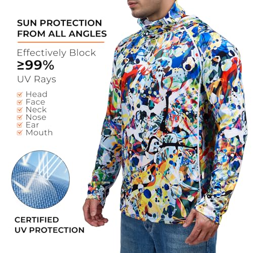 Rodeel UPF 50+ Men’s Long Sleeve Performance Fishing Hiking Shirt with Mask UV Neck Gaiter Hoodie2