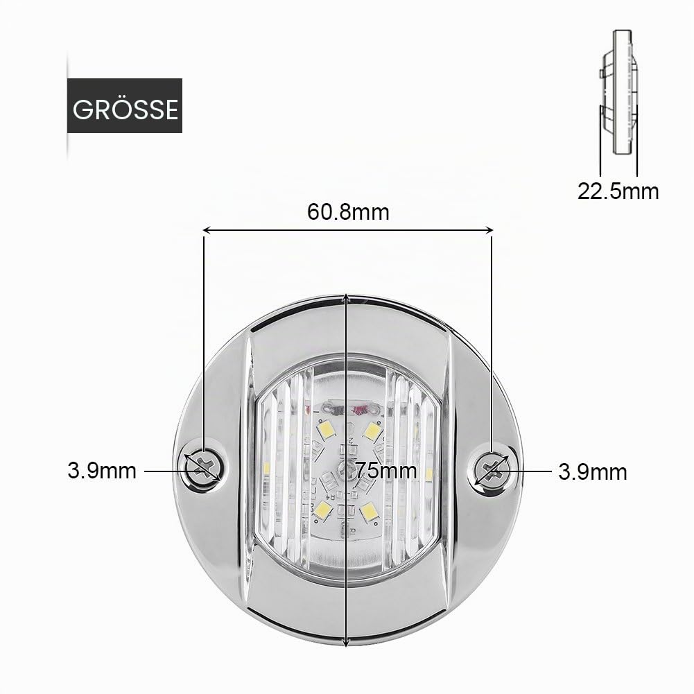 Keenso Boot Hecklicht,12V Wasserdicht Edelstahl LED Boot Licht Navigations Anker Heck beleuchtet Yacht-Transom-Licht weiße Segeln Signal Lichter