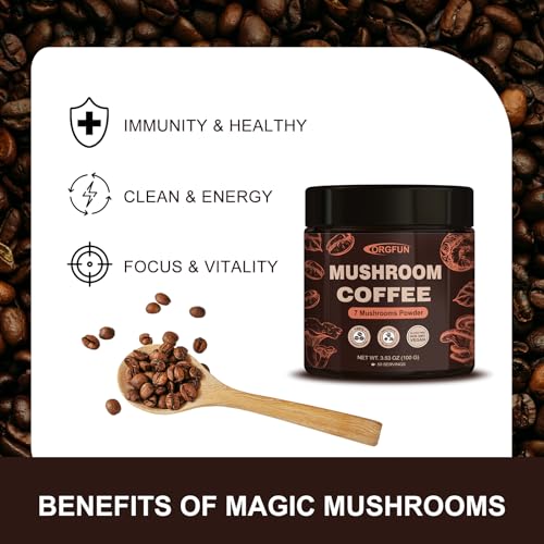 ORGFUN Premium Mushroom Coffee with 7 Superfood Mushrooms, Great Tasting Arabica Instant Coffee, Includes Chaga, Lion's Mane, Reishi, Cordyceps, Maitake, and Turkey Tail, Shiitake 3.53 Oz - Image 5