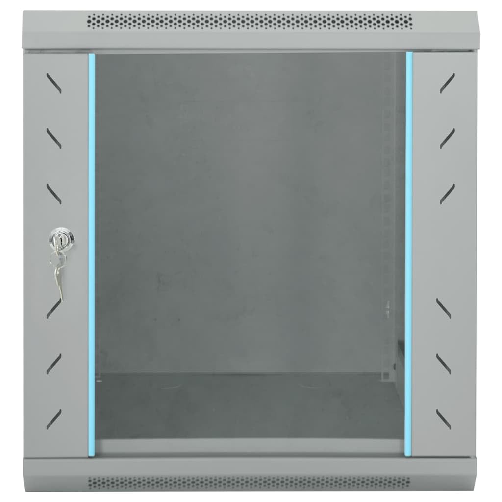 Armadietto di rete 53 x 60 x 60 cm, alloggiamento da parete per server infrastruttura IT in acciaio con porta in vetro di sicurezza, grigio