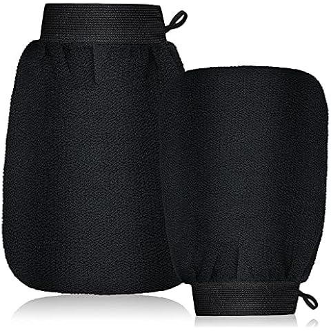 PAFUWEI 2 Pieces Exfoliating Gloves, Body Exfoliator Mitt, Double-sided Body Bath Mitt Body Scrub Gloves Dead Skin Removal for Bath Shower Spa, Black Cover
