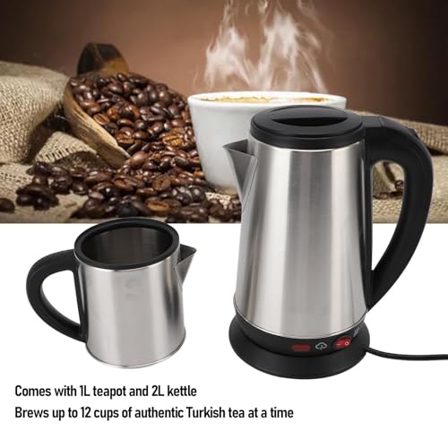 Tetera de acero inoxidable Ejoyous eléctrica estilo turco con colador de té 2L y 1L 4