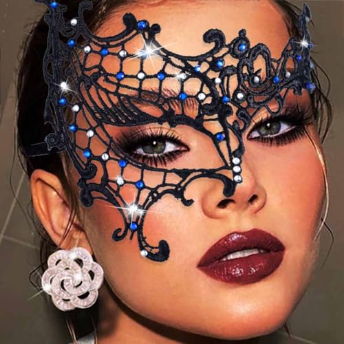 Yalice Rhinestone Lace Masquerade Masks Women Black Eye Mask Sparkle Crystal Mardi Gras Mask for Roleplay (Style-B)