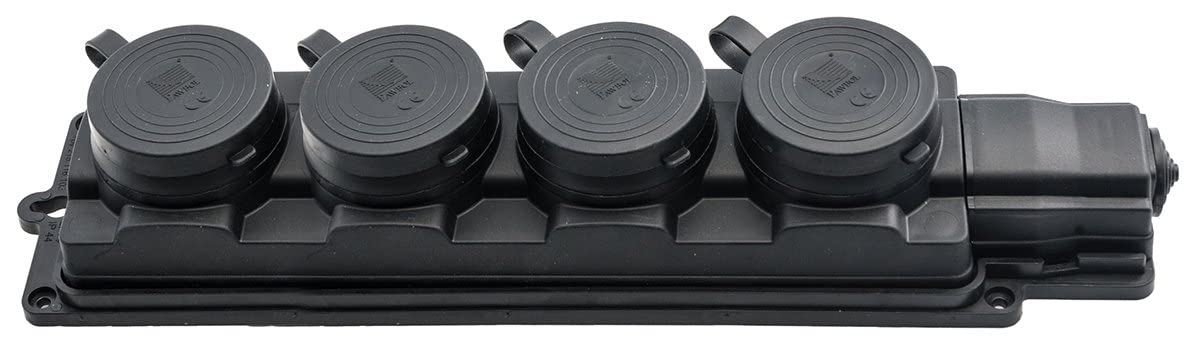 Strip/splitter/for extension cable 4-sockets with/u rubber black IP44 D.3159/4 pawbol 5901350833483