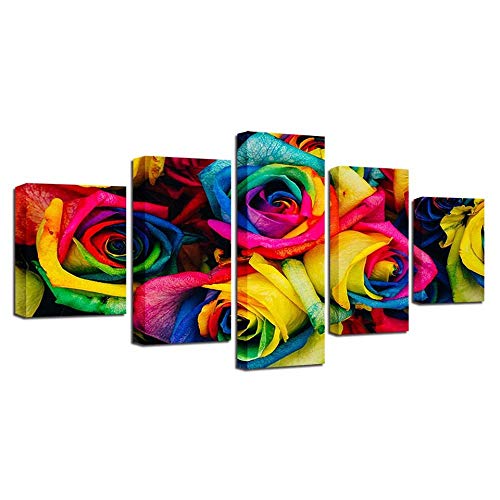 Impression sur toile multicolore style floral abstrait déco salon sans cadre 5 panneaux