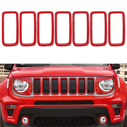 Image of ABS Red Front Grille Frame for Jeep Renegade 2019-2023 7PCS | Front Grille Molding,Tape Install No Drill /Cut,Scratch-Resistant, Dustproof, Stylish & Easy Clean
