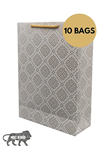 Arrow Paper Products Golden Rangoli Big Paper Gift Bags for Baby Shower Return Gift, Small Presents, Weddings, Birthday, Holiday Presents, Pack of 10 (11x8x3inches) 2