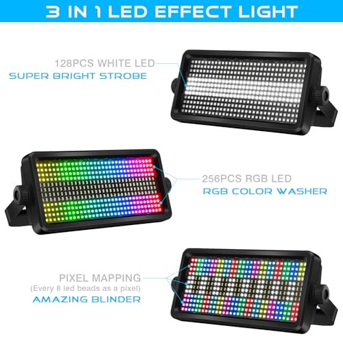 Image of LED Stage Strobe Effect Lights - 120W RGBW DJ Light with 48 Zones Chasing by DMX Control Sound Activated Auto Play Wall Washer Uplight for Event Concert Party Church Wedding Club Stage Lighting