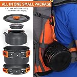 Camping Cookware Mess Kit, Non-Stick Lightweight Pot Pan Kettle Set with Cups Spoon Fork Knife, Compact Camping Cooking Set Portable Outdoor Cook Gear for Backpacking Hiking Picnic - Image 2